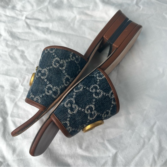 GUCCI Denim Blue Y2K Slides Sandlas Monogram Marmont Summer Sz. 39 - Picture 5 of 10